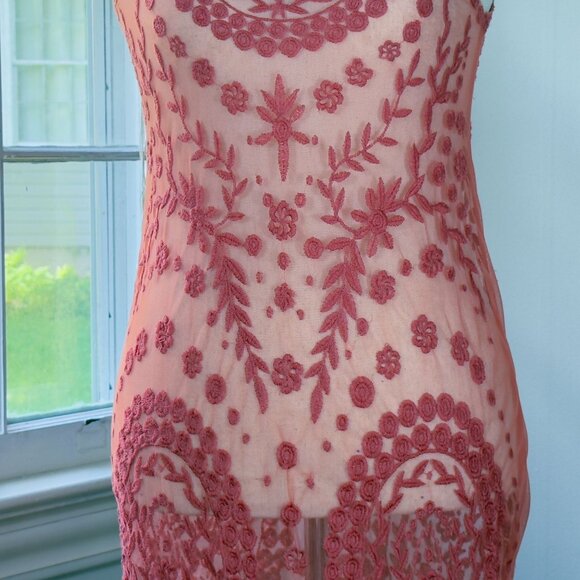 Free People Embroidered Shift Dress Beach Coverup Orange Small Boho - Picture 4 of 8